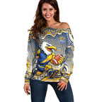 West Coast Eagles Off Shoulder Sweater Aboriginal Dot Pattern - Football Mascot Heritage Pride