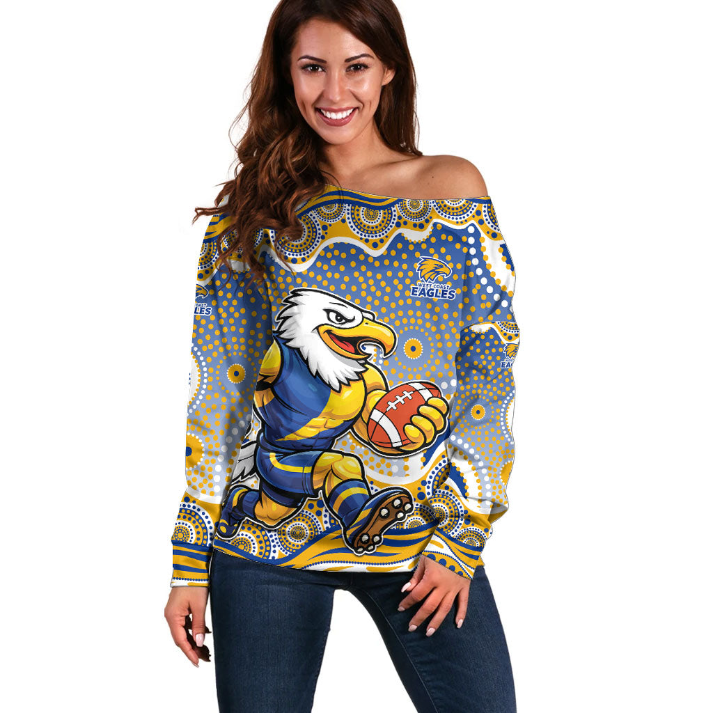 West Coast Eagles Off Shoulder Sweater Aboriginal Dot Pattern - Football Mascot Heritage Pride