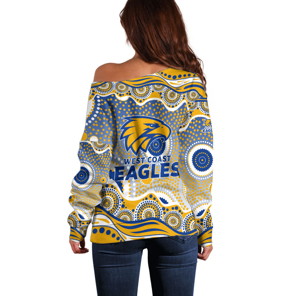 West Coast Eagles Off Shoulder Sweater Aboriginal Dot Pattern - Football Mascot Heritage Pride