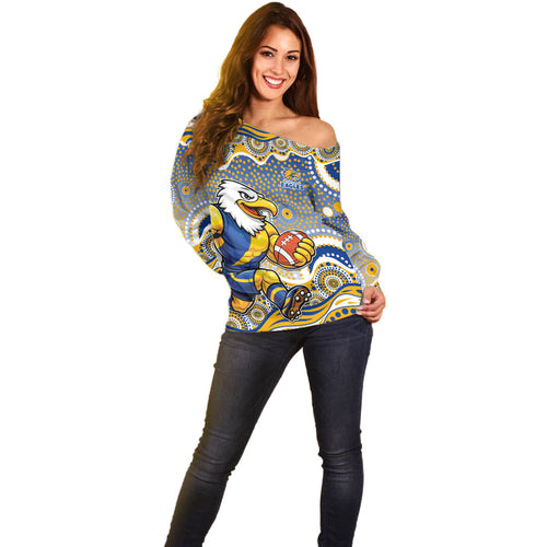 West Coast Eagles Off Shoulder Sweater Aboriginal Dot Pattern - Football Mascot Heritage Pride