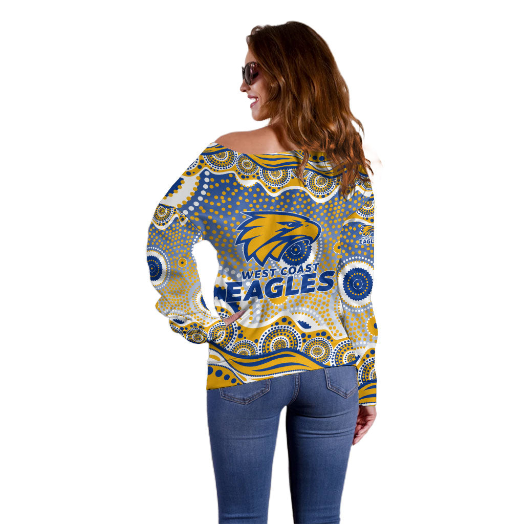 West Coast Eagles Off Shoulder Sweater Aboriginal Dot Pattern - Football Mascot Heritage Pride
