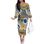 West Coast Eagles Off The Shoulder Long Sleeve Dress Aboriginal Dot Pattern - Football Mascot Heritage Pride