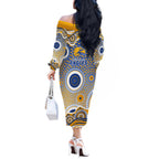 West Coast Eagles Off The Shoulder Long Sleeve Dress Aboriginal Dot Pattern - Football Mascot Heritage Pride