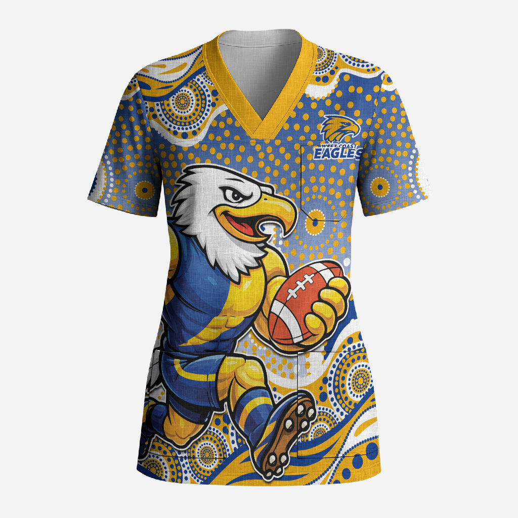 West Coast Eagles Scrub Top Aboriginal Dot Pattern - Football Mascot Heritage Pride