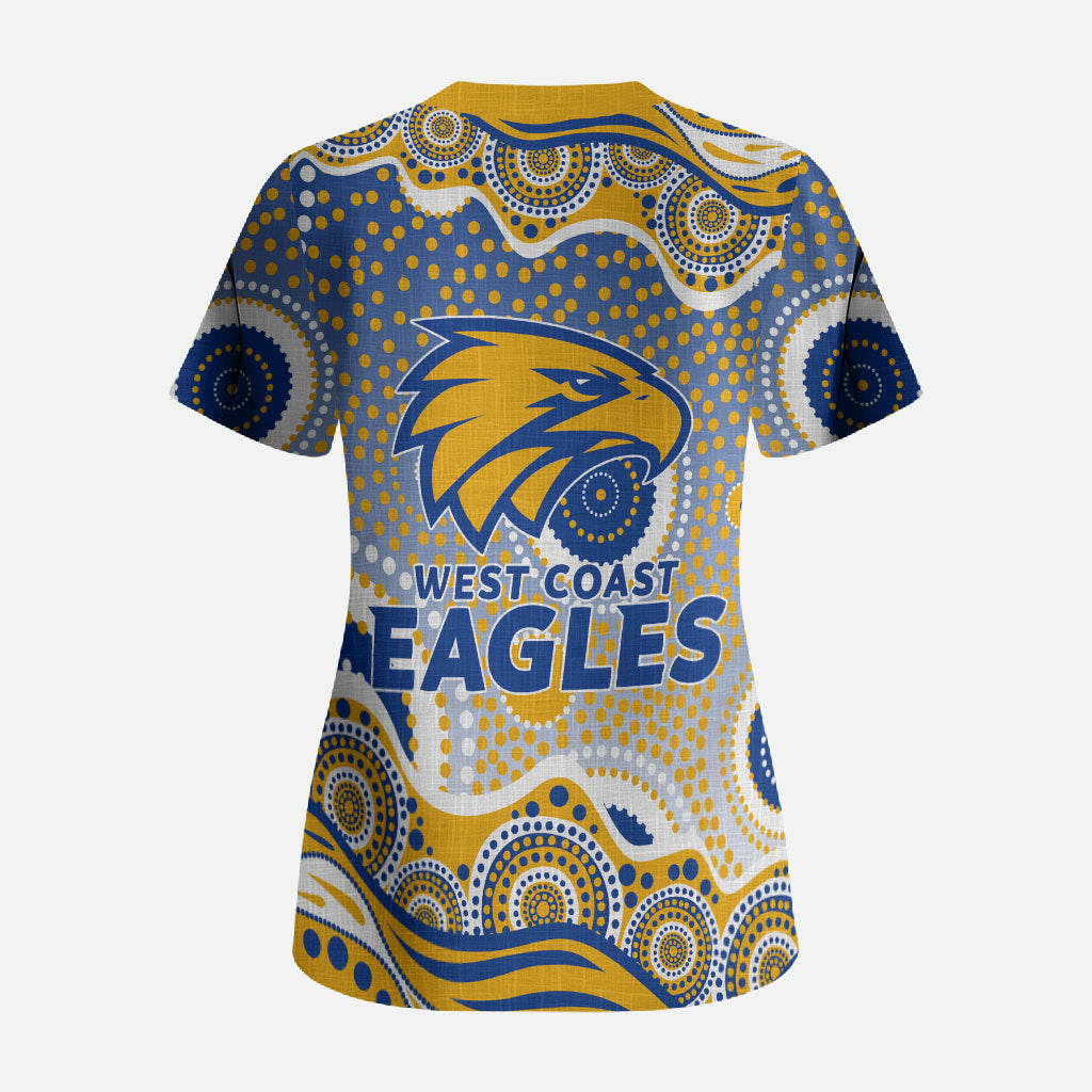West Coast Eagles Scrub Top Aboriginal Dot Pattern - Football Mascot Heritage Pride