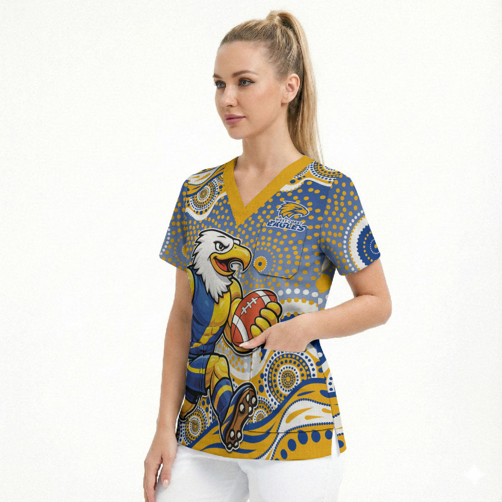 West Coast Eagles Scrub Top Aboriginal Dot Pattern - Football Mascot Heritage Pride