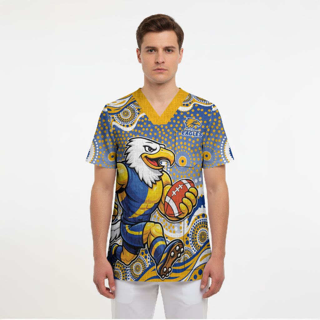 West Coast Eagles Scrub Top Aboriginal Dot Pattern - Football Mascot Heritage Pride