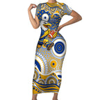 West Coast Eagles Short Sleeve Bodycon Dress Aboriginal Dot Pattern - Football Mascot Heritage Pride