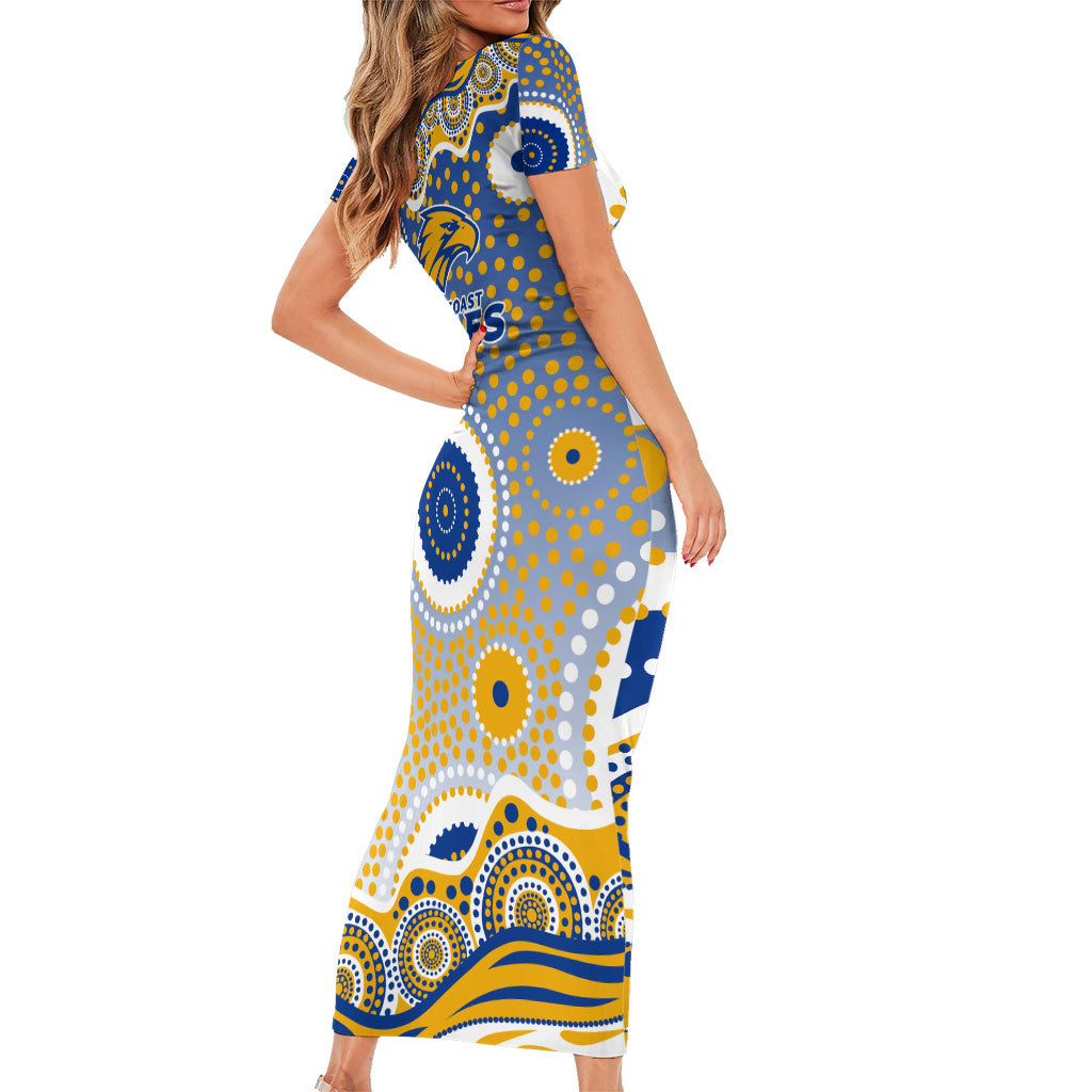 West Coast Eagles Short Sleeve Bodycon Dress Aboriginal Dot Pattern - Football Mascot Heritage Pride