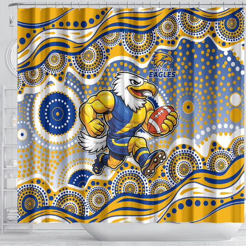 West Coast Eagles Shower Curtain Aboriginal Dot Pattern - Football Mascot Heritage Pride
