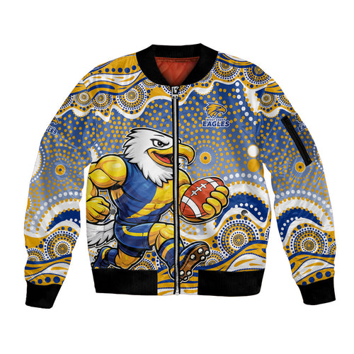 West Coast Eagles Sleeve Zip Bomber Jacket Aboriginal Dot Pattern - Football Mascot Heritage Pride