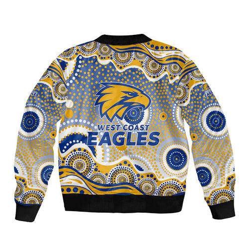West Coast Eagles Sleeve Zip Bomber Jacket Aboriginal Dot Pattern - Football Mascot Heritage Pride