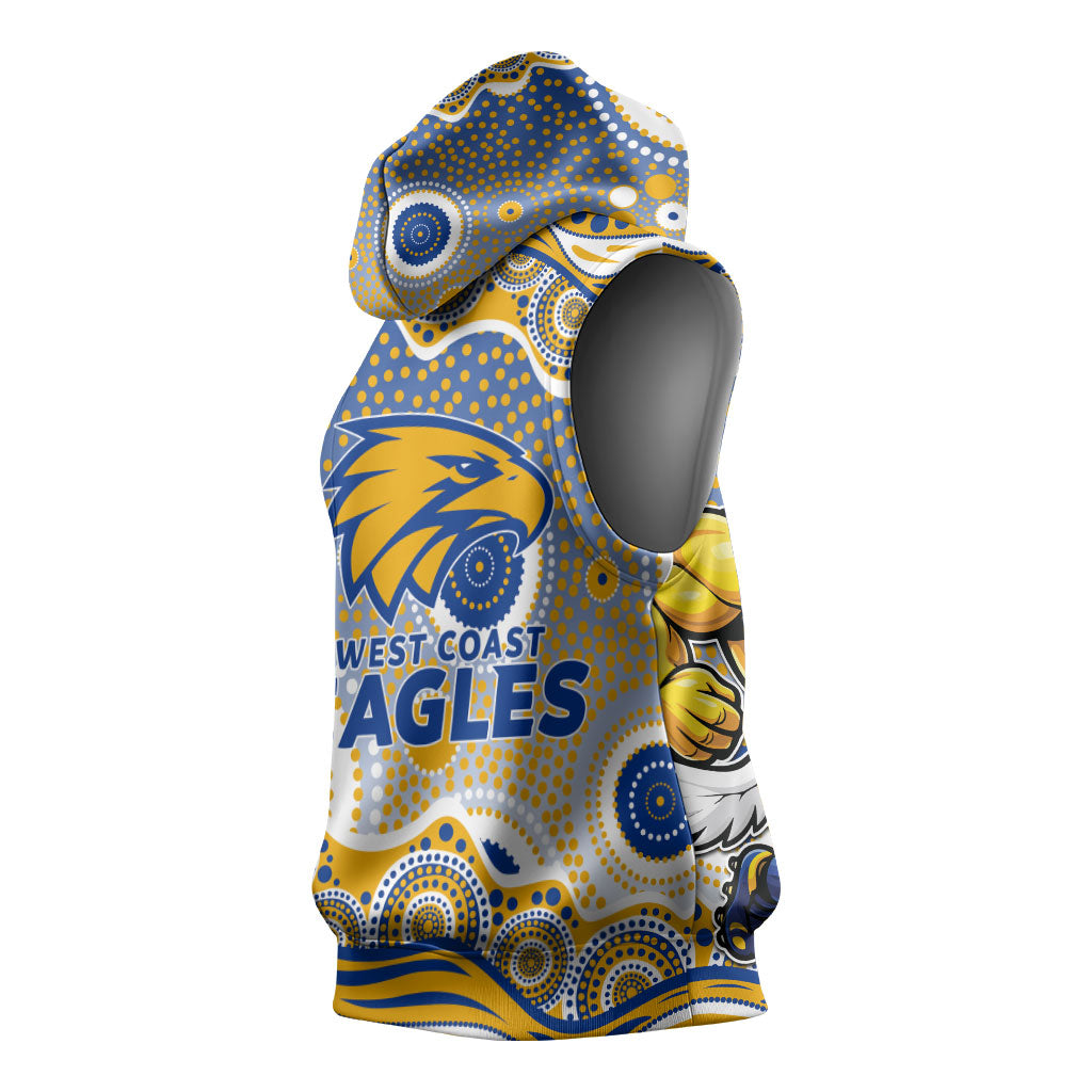 West Coast Eagles Sleeveless Hoodie Aboriginal Dot Pattern - Football Mascot Heritage Pride