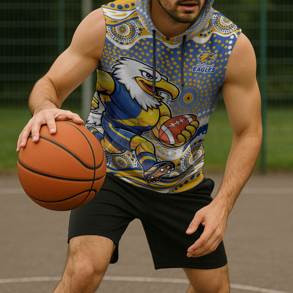 West Coast Eagles Sleeveless Hoodie Aboriginal Dot Pattern - Football Mascot Heritage Pride