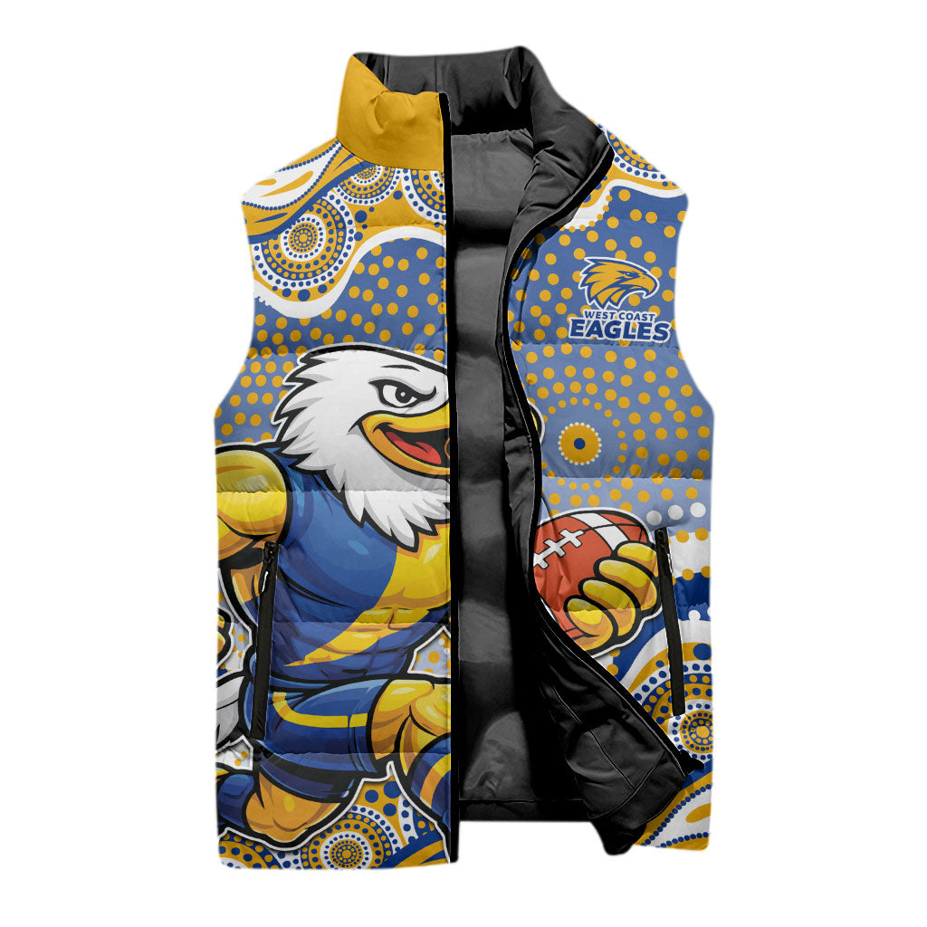 West Coast Eagles Sleeveless Puffer Jacket Aboriginal Dot Pattern - Football Mascot Heritage Pride
