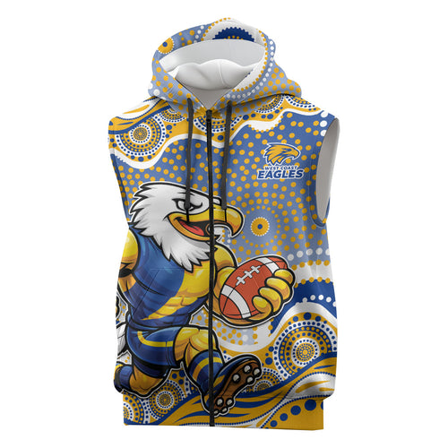 West Coast Eagles Sleeveless Zip Hoodie Aboriginal Dot Pattern - Football Mascot Heritage Pride