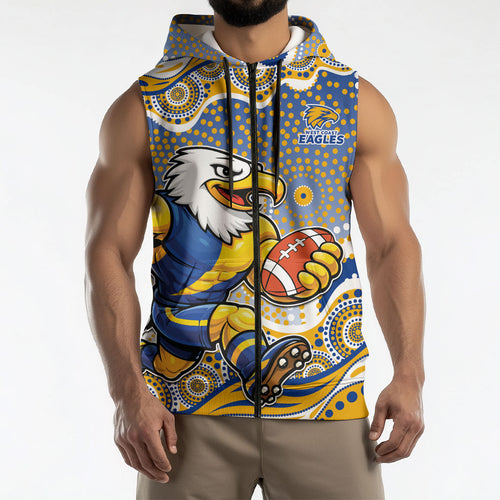 West Coast Eagles Sleeveless Zip Hoodie Aboriginal Dot Pattern - Football Mascot Heritage Pride