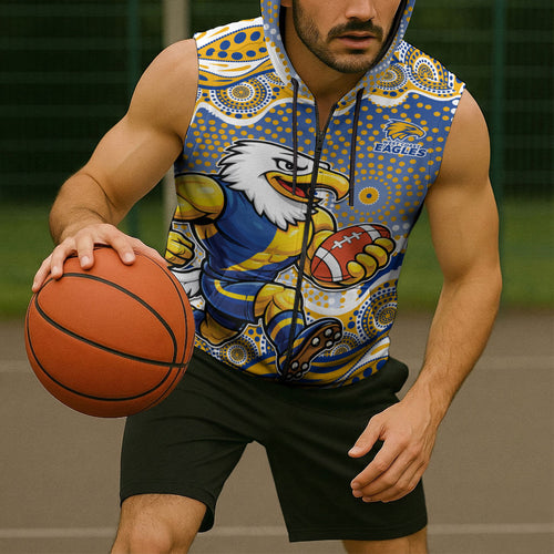 West Coast Eagles Sleeveless Zip Hoodie Aboriginal Dot Pattern - Football Mascot Heritage Pride
