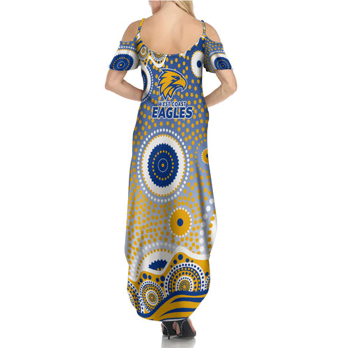 West Coast Eagles Summer Maxi Dress Aboriginal Dot Pattern - Football Mascot Heritage Pride