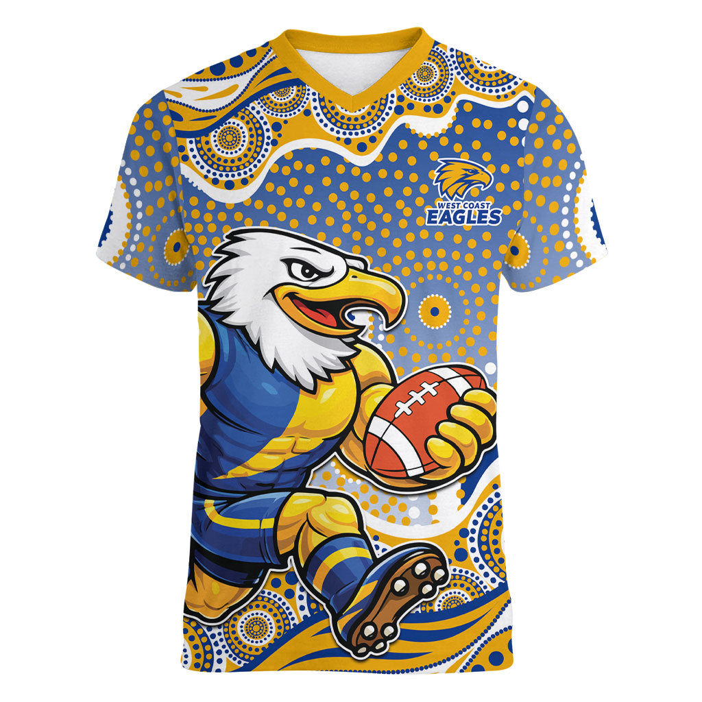 West Coast Eagles Women V-Neck T-Shirt Aboriginal Dot Pattern - Football Mascot Heritage Pride