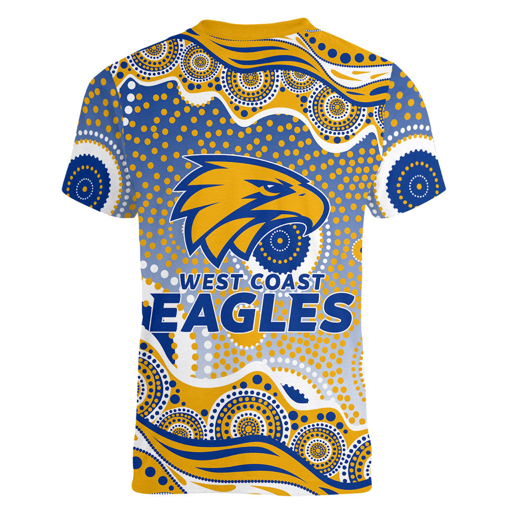 West Coast Eagles Women V-Neck T-Shirt Aboriginal Dot Pattern - Football Mascot Heritage Pride
