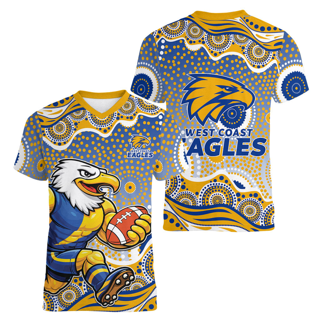 West Coast Eagles Women V-Neck T-Shirt Aboriginal Dot Pattern - Football Mascot Heritage Pride