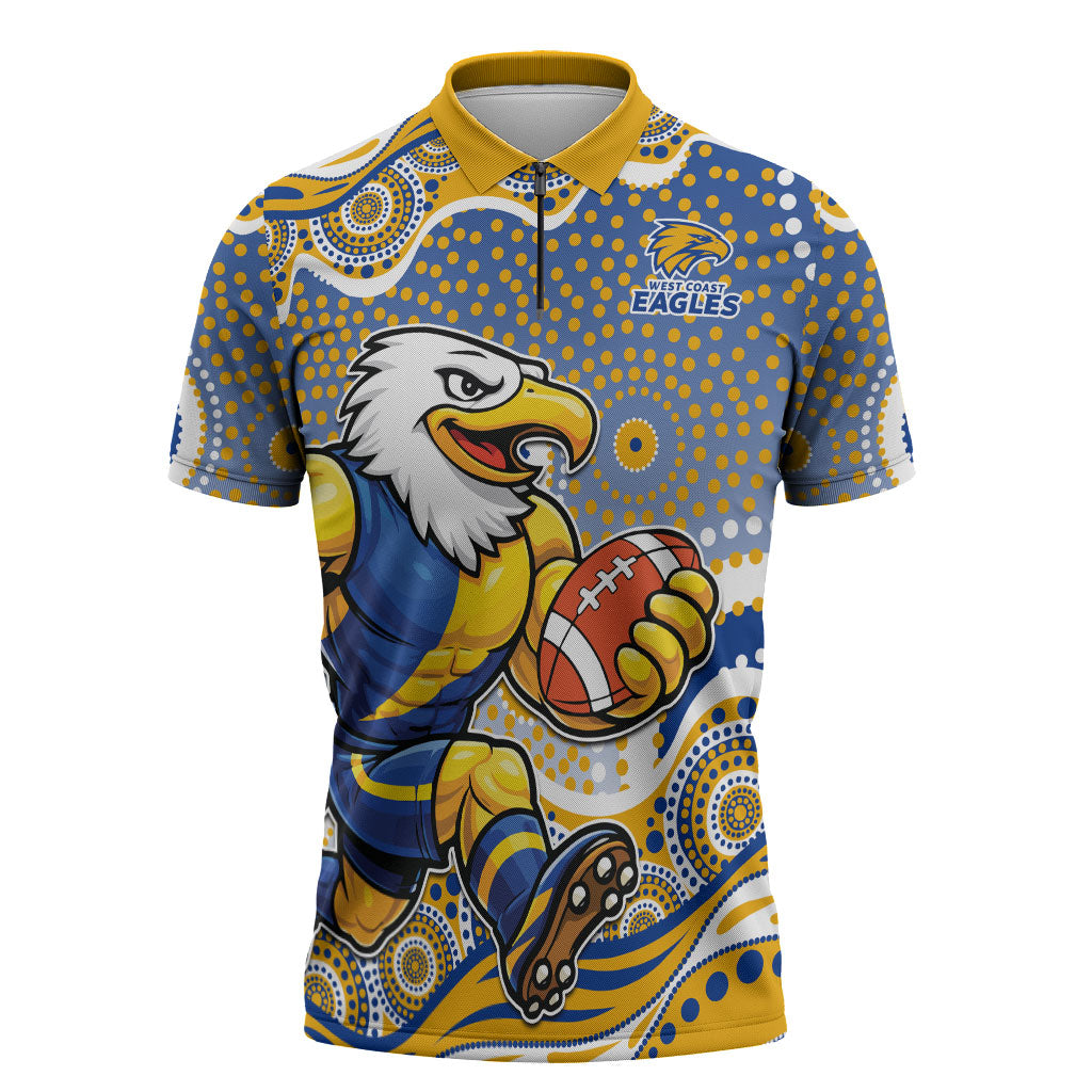 West Coast Eagles Zipper Polo Shirt Aboriginal Dot Pattern - Football Mascot Heritage Pride