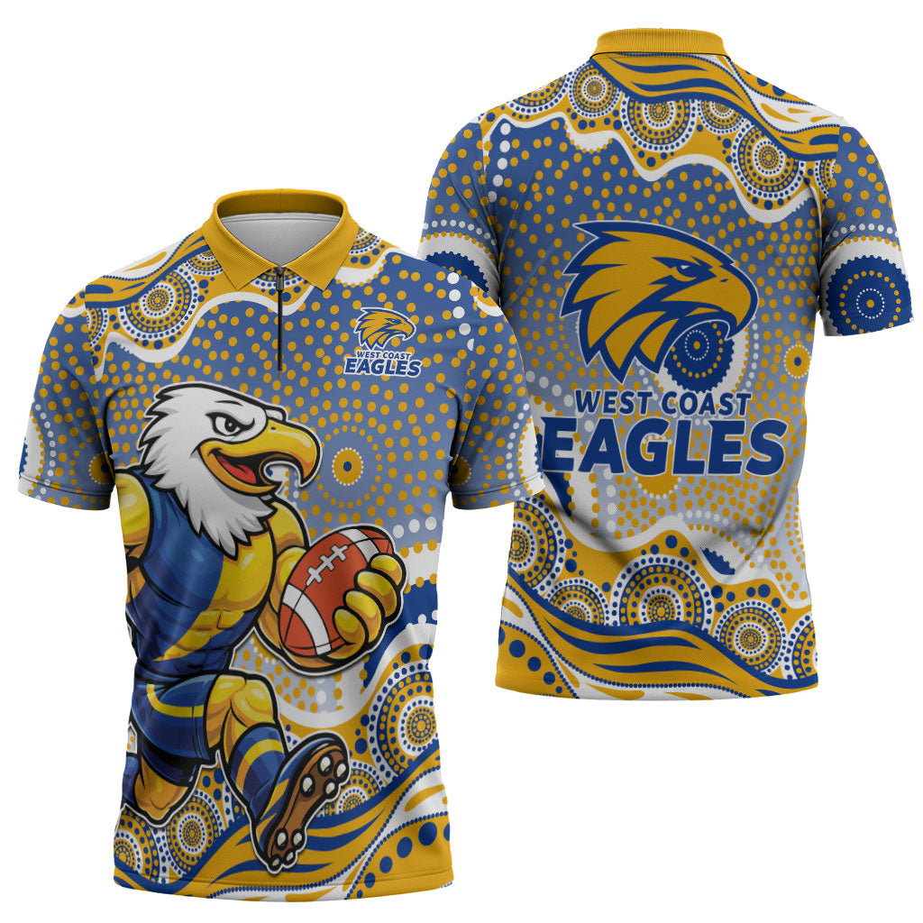 West Coast Eagles Zipper Polo Shirt Aboriginal Dot Pattern - Football Mascot Heritage Pride
