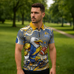 West Coast Eagles Zipper Polo Shirt Aboriginal Dot Pattern - Football Mascot Heritage Pride