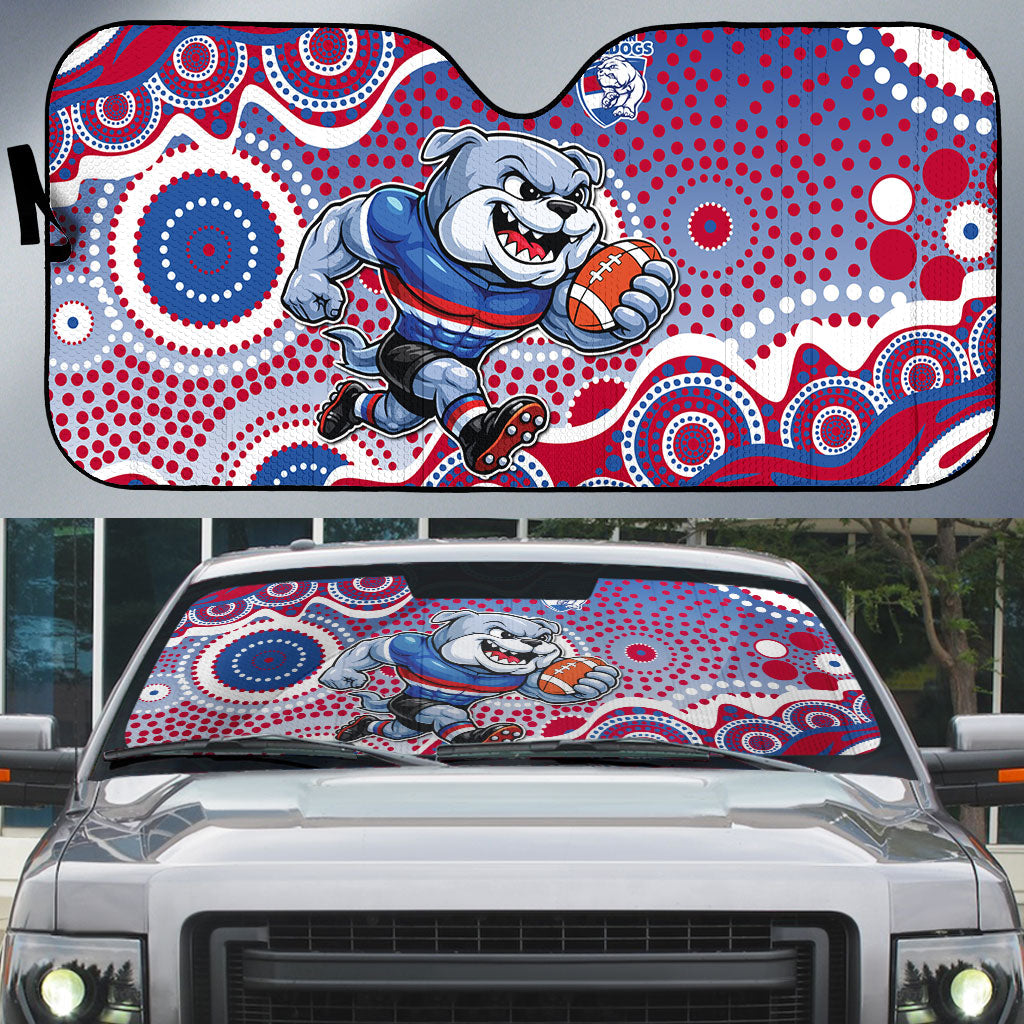 Western Bulldogs Auto Sun Shade Aboriginal Dot Pattern - Football Mascot Heritage Pride