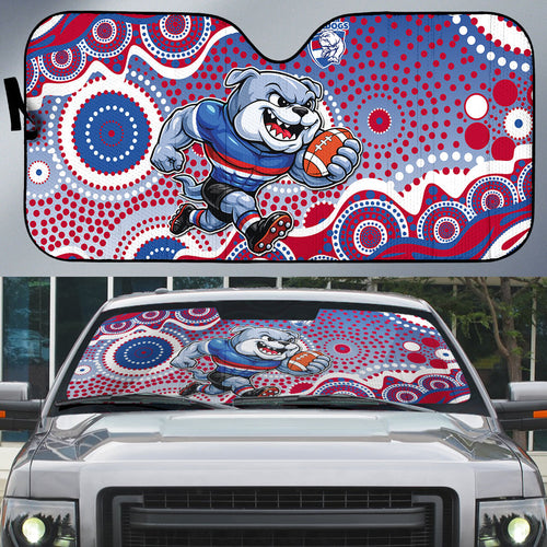 Western Bulldogs Auto Sun Shade Aboriginal Dot Pattern - Football Mascot Heritage Pride