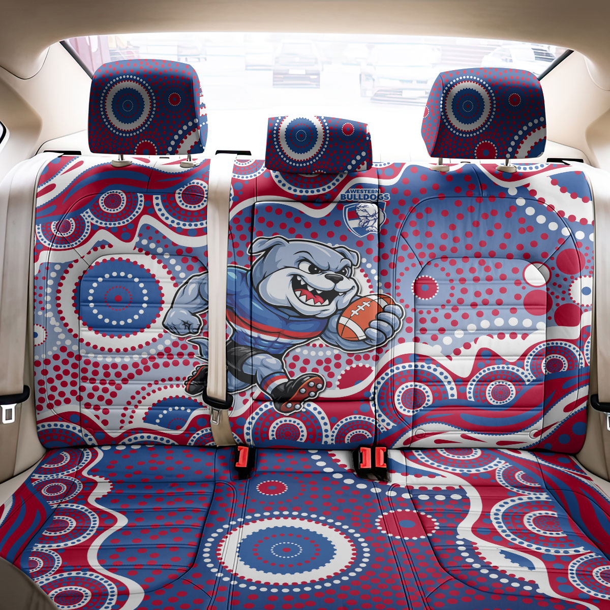 Western Bulldogs Back Car Seat Cover Aboriginal Dot Pattern - Football Mascot Heritage Pride