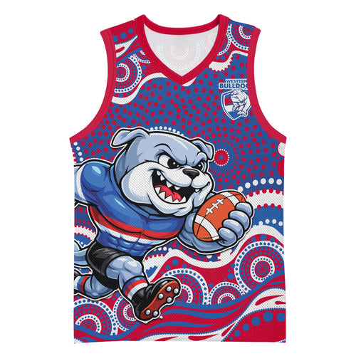 Western Bulldogs Basketball Jersey Aboriginal Dot Pattern - Football Mascot Heritage Pride