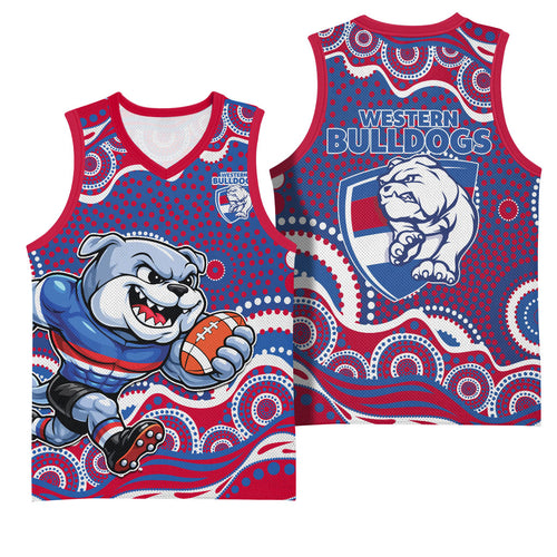 Western Bulldogs Basketball Jersey Aboriginal Dot Pattern - Football Mascot Heritage Pride