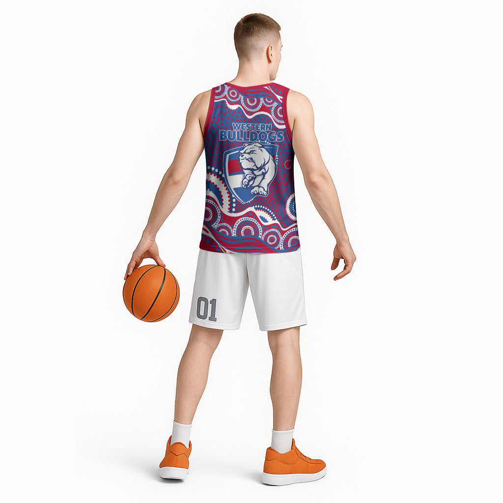 Western Bulldogs Basketball Jersey Aboriginal Dot Pattern - Football Mascot Heritage Pride