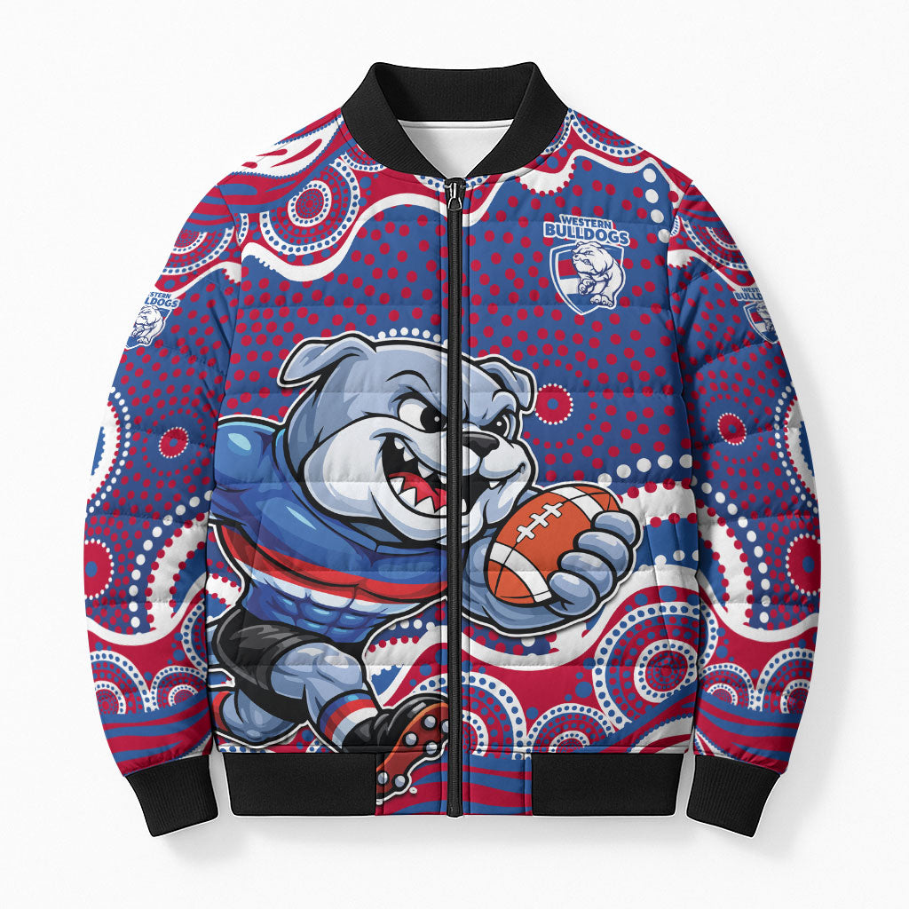 Western Bulldogs Bomber Puffer Jacket Aboriginal Dot Pattern - Football Mascot Heritage Pride