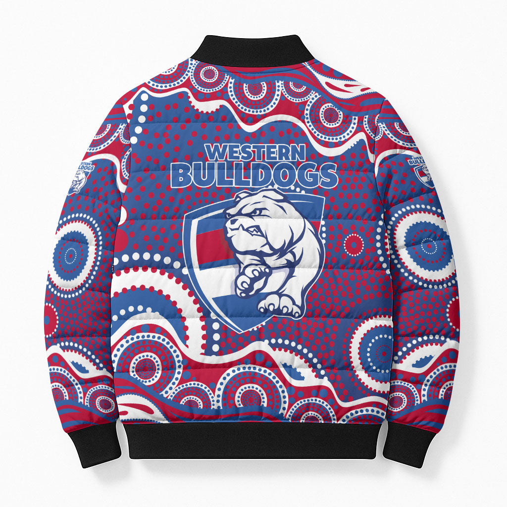 Western Bulldogs Bomber Puffer Jacket Aboriginal Dot Pattern - Football Mascot Heritage Pride