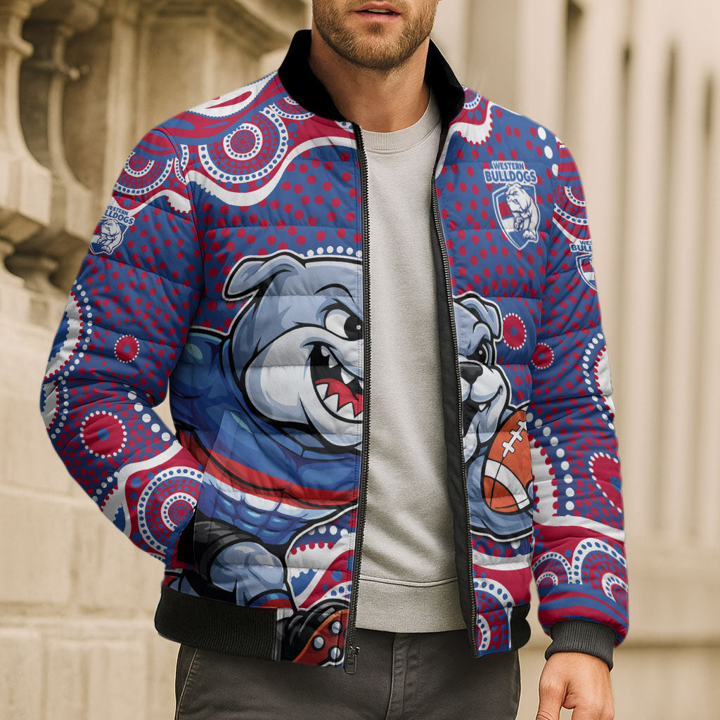 Western Bulldogs Bomber Puffer Jacket Aboriginal Dot Pattern - Football Mascot Heritage Pride