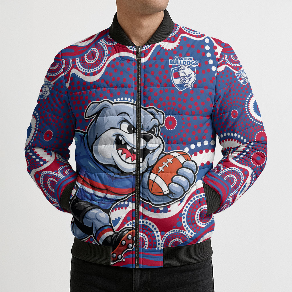 Western Bulldogs Bomber Puffer Jacket Aboriginal Dot Pattern - Football Mascot Heritage Pride