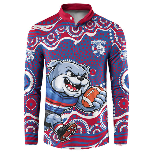 Western Bulldogs Button Sweatshirt Aboriginal Dot Pattern - Football Mascot Heritage Pride