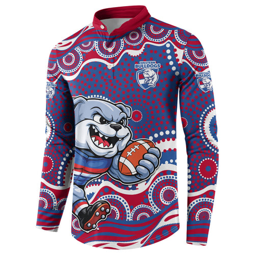 Western Bulldogs Button Sweatshirt Aboriginal Dot Pattern - Football Mascot Heritage Pride