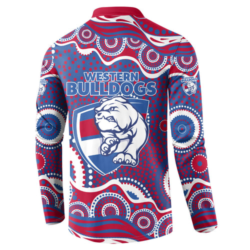 Western Bulldogs Button Sweatshirt Aboriginal Dot Pattern - Football Mascot Heritage Pride