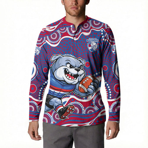 Western Bulldogs Button Sweatshirt Aboriginal Dot Pattern - Football Mascot Heritage Pride