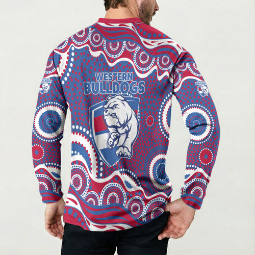 Western Bulldogs Button Sweatshirt Aboriginal Dot Pattern - Football Mascot Heritage Pride