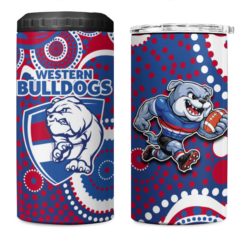 Western Bulldogs 4 in 1 Can Cooler Tumbler Aboriginal Dot Pattern - Football Mascot Heritage Pride