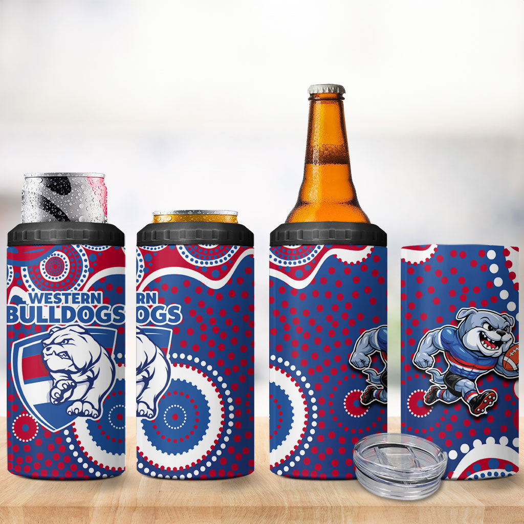 Western Bulldogs 4 in 1 Can Cooler Tumbler Aboriginal Dot Pattern - Football Mascot Heritage Pride