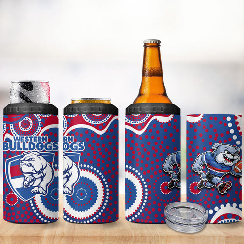 Western Bulldogs 4 in 1 Can Cooler Tumbler Aboriginal Dot Pattern - Football Mascot Heritage Pride