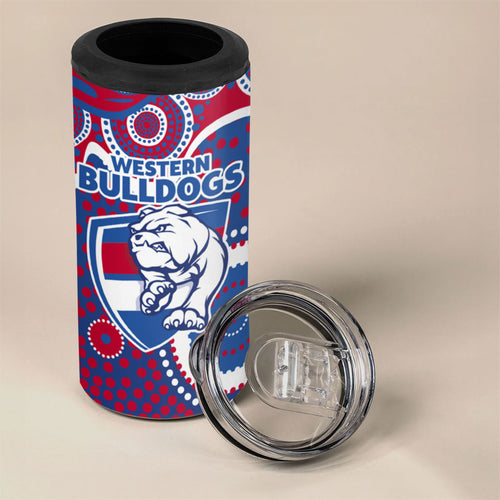 Western Bulldogs 4 in 1 Can Cooler Tumbler Aboriginal Dot Pattern - Football Mascot Heritage Pride