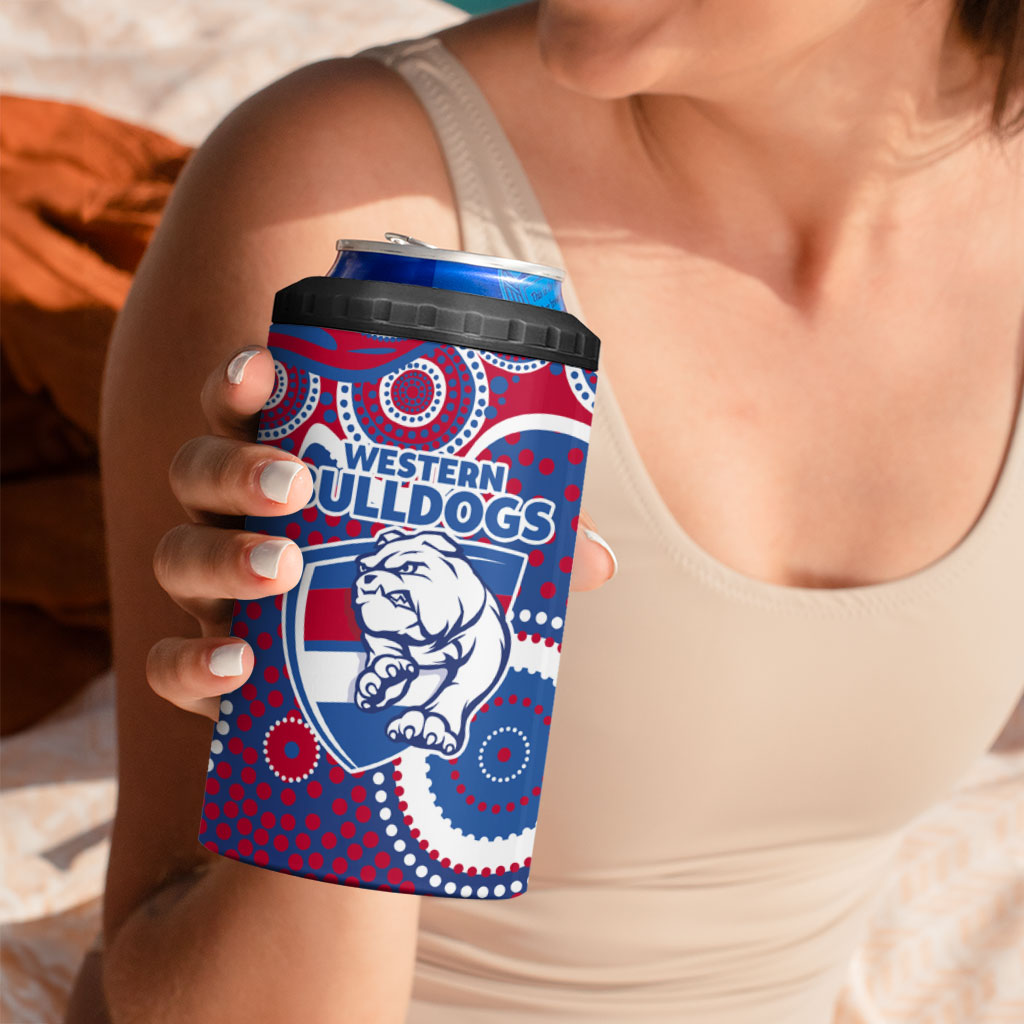 Western Bulldogs 4 in 1 Can Cooler Tumbler Aboriginal Dot Pattern - Football Mascot Heritage Pride