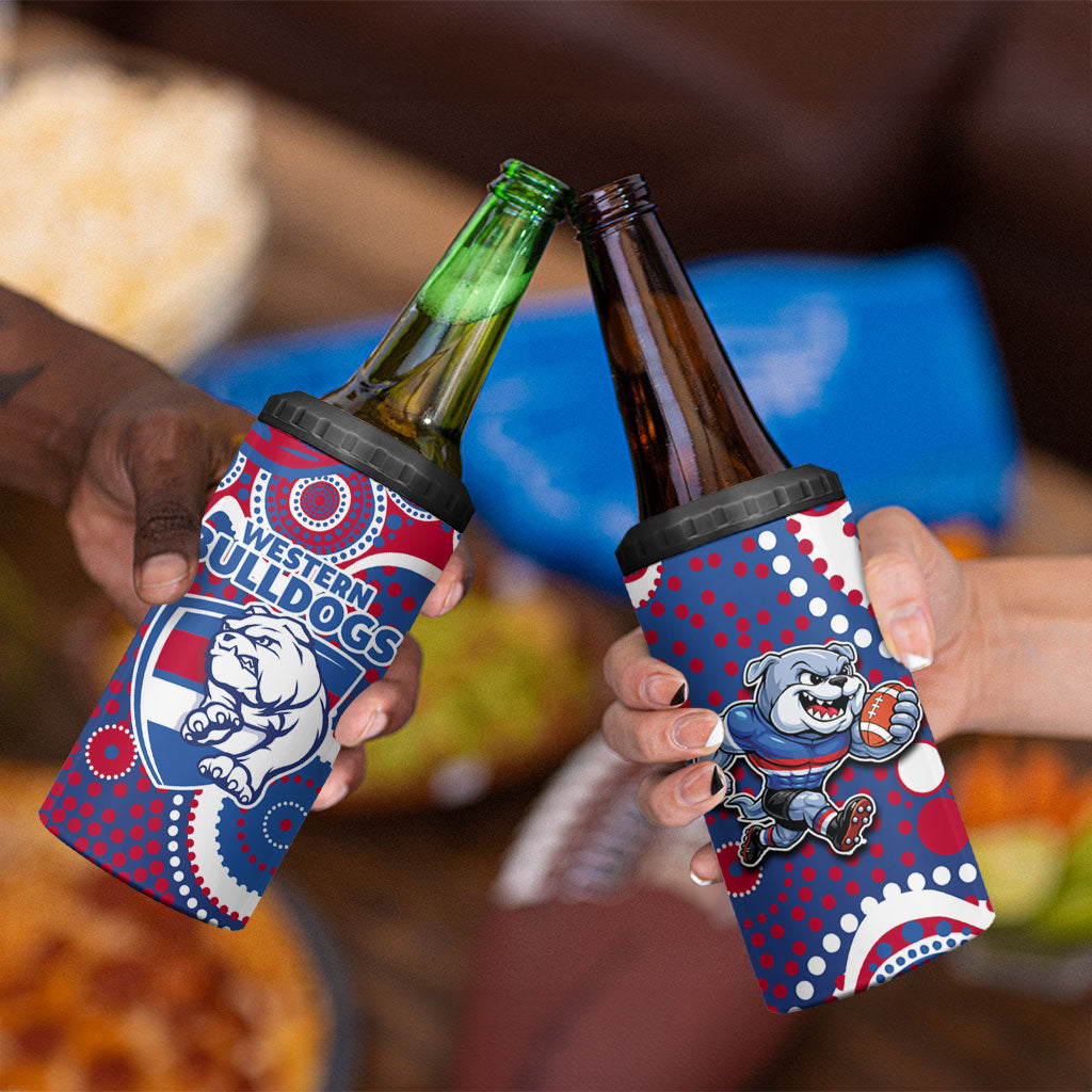 Western Bulldogs 4 in 1 Can Cooler Tumbler Aboriginal Dot Pattern - Football Mascot Heritage Pride